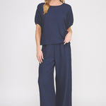 Reese Textured Knit Short-Sleeve Dolman Top navy back