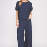 Reese Textured Knit Short-Sleeve Dolman Top navy back