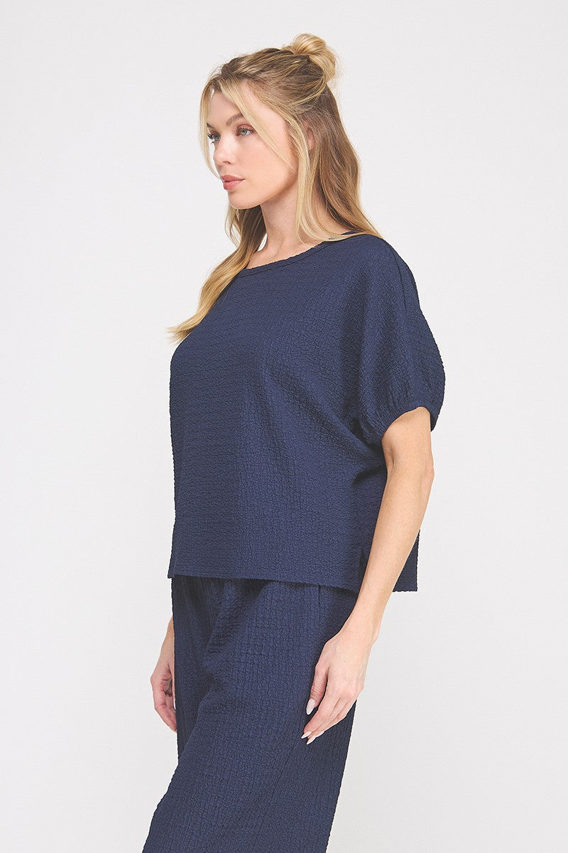Reese Textured Knit Short-Sleeve Dolman Top navy side