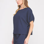 Reese Textured Knit Short-Sleeve Dolman Top navy side