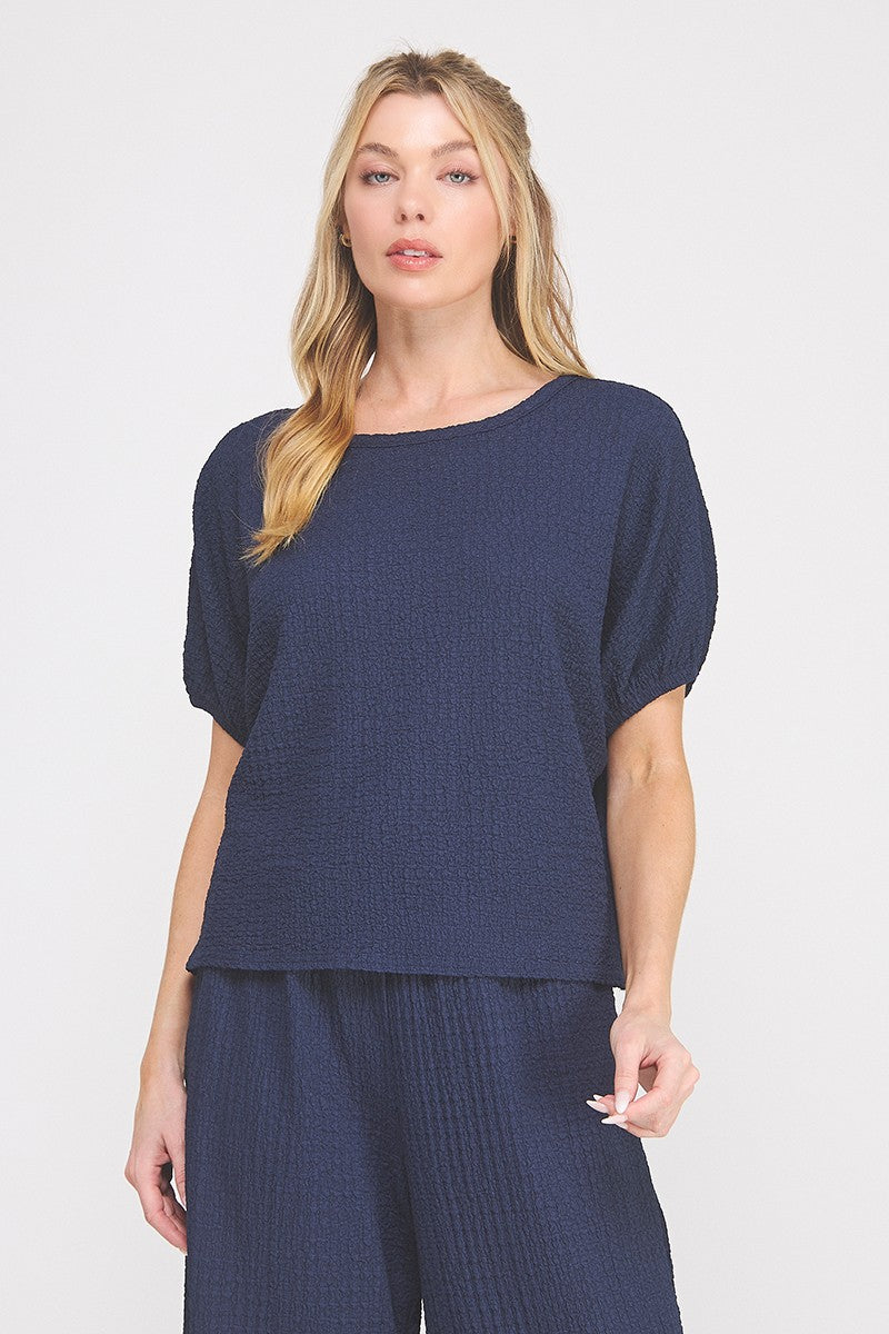 Reese Textured Knit Short-Sleeve Dolman Top navy front