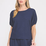 Reese Textured Knit Short-Sleeve Dolman Top navy front