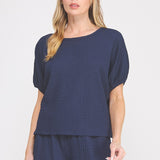 Reese Textured Knit Short-Sleeve Dolman Top navy front