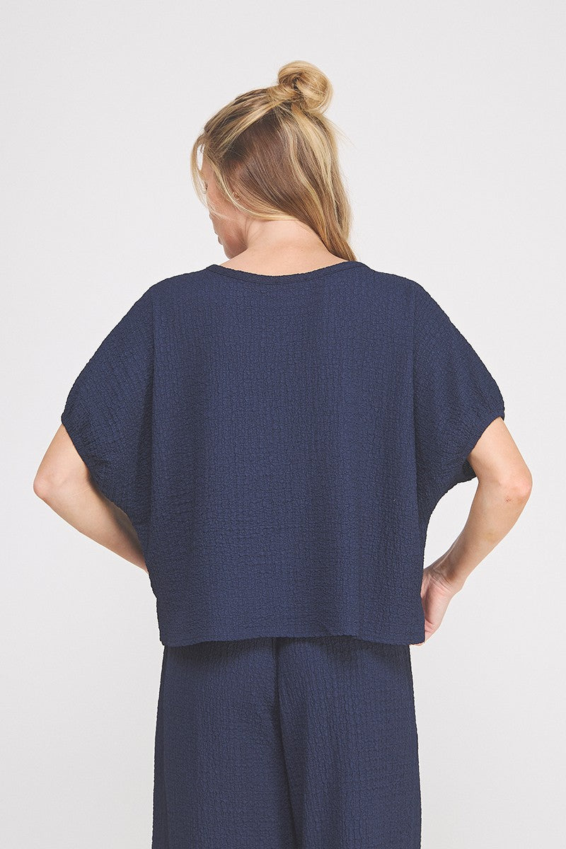 Reese Textured Knit Short-Sleeve Dolman Top navy detail