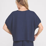 Reese Textured Knit Short-Sleeve Dolman Top navy detail