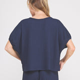 Reese Textured Knit Short-Sleeve Dolman Top navy detail