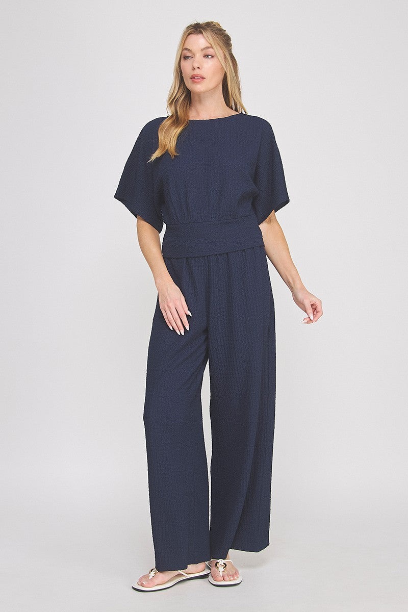 Reese Textured Knit Wide-Leg Pant navy full look