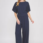 Reese Textured Knit Wide-Leg Pant navy full look