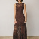 Laurel Lace Maxi Dress in Brown, lace detail
