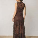 Laurel Lace Maxi Dress in Brown, back