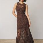 Laurel Lace Maxi Dress in Brown, front