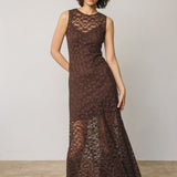 Laurel Lace Maxi Dress in Brown, front