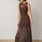 Laurel Lace Maxi Dress in Brown, side