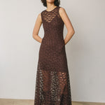 Laurel Lace Maxi Dress in Brown, full length