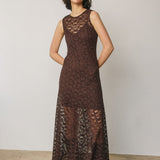Laurel Lace Maxi Dress in Brown, full length