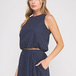 Delaney Eyelet Bubble-Hem Sleeveless Top navy side