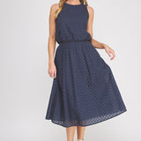 Delaney Eyelet Bubble-Hem Sleeveless Top navy back
