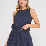 Delaney Eyelet Bubble-Hem Sleeveless Top navy front
