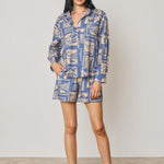 Cedar Printed Oversized Shirt in Nautical Blue, print detail