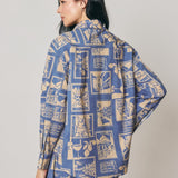 Cedar Printed Oversized Shirt in Nautical Blue, back