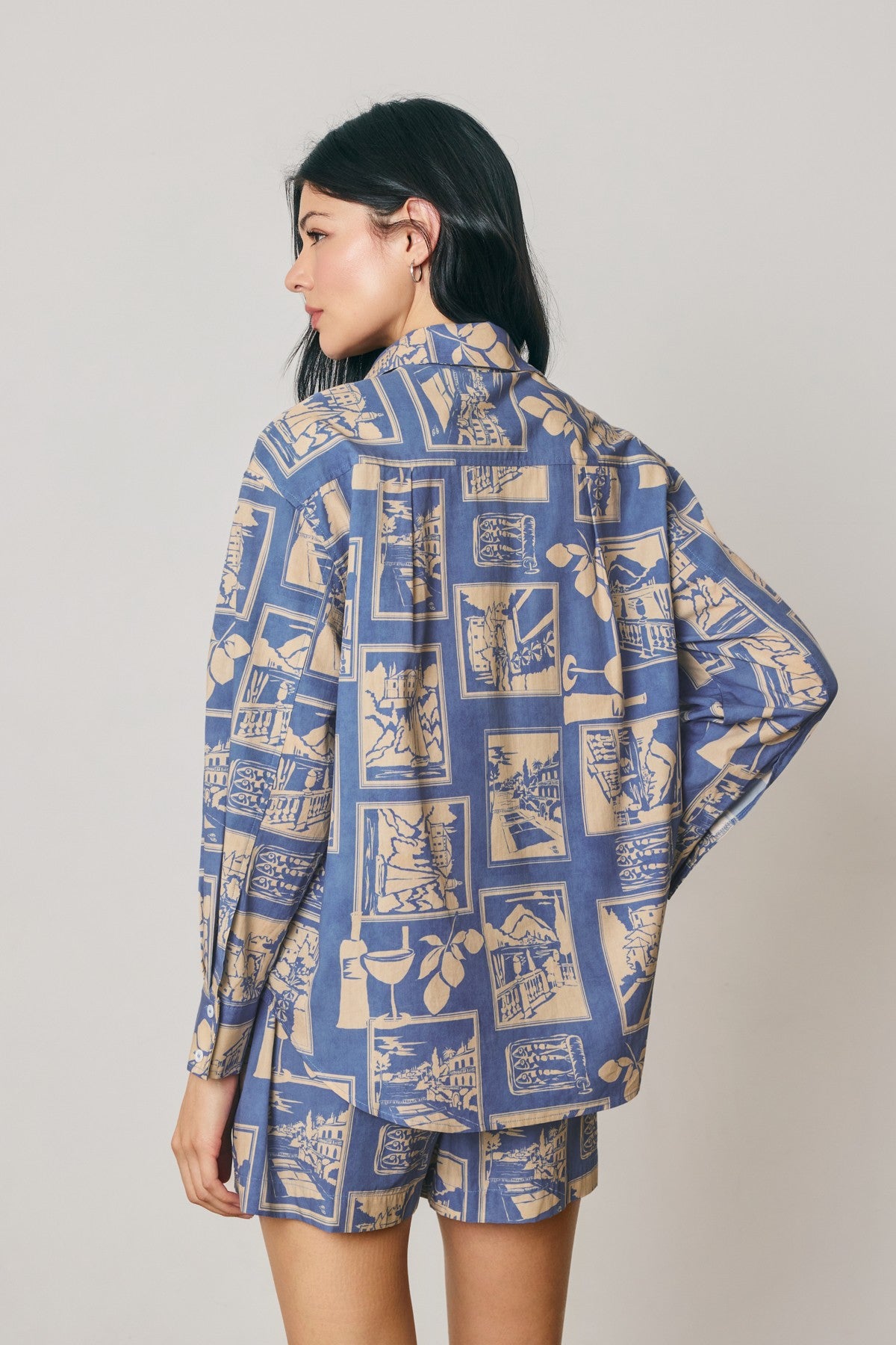 Cedar Printed Oversized Shirt in Nautical Blue, back