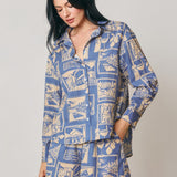 Cedar Printed Oversized Shirt in Nautical Blue, front