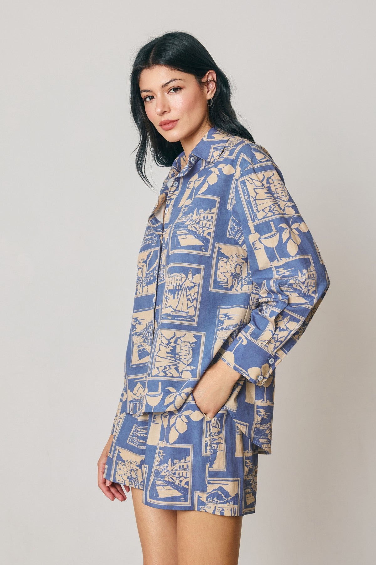 Cedar Printed Pull On Shorts in Nautical Blue, back