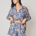 Cedar Printed Pull On Shorts in Nautical Blue, side