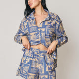 Cedar Printed Pull On Shorts in Nautical Blue, side