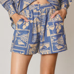 Cedar Printed Pull On Shorts in Nautical Blue, front