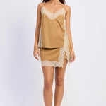 Laurel Faux Suede Lace Cami in Camel, front view