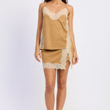 Laurel Faux Suede Lace Cami in Camel, front view