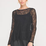 Vivienne Lace Peplum Long-Sleeve Top black front