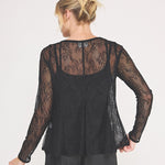 Vivienne Lace Peplum Long-Sleeve Top black lace detail
