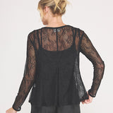 Vivienne Lace Peplum Long-Sleeve Top black lace detail