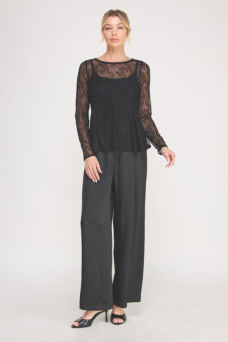 Vivienne Lace Peplum Long-Sleeve Top black back