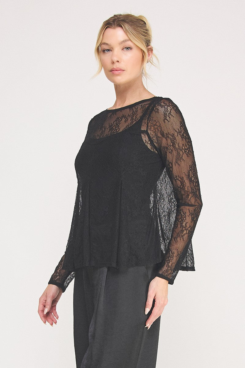 Vivienne Lace Peplum Long-Sleeve Top black side