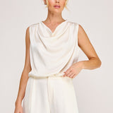 Adele Satin Draped-Neck Sleeveless Top cream front