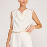 Adele Satin Draped-Neck Sleeveless Top cream front