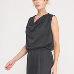 Adele Satin Draped-Neck Sleeveless Top black side