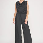 Adele Satin Draped-Neck Sleeveless Top black back