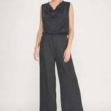 Adele Satin Draped-Neck Sleeveless Top black back