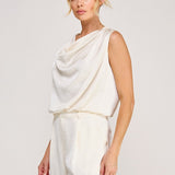 Adele Satin Draped-Neck Sleeveless Top cream side