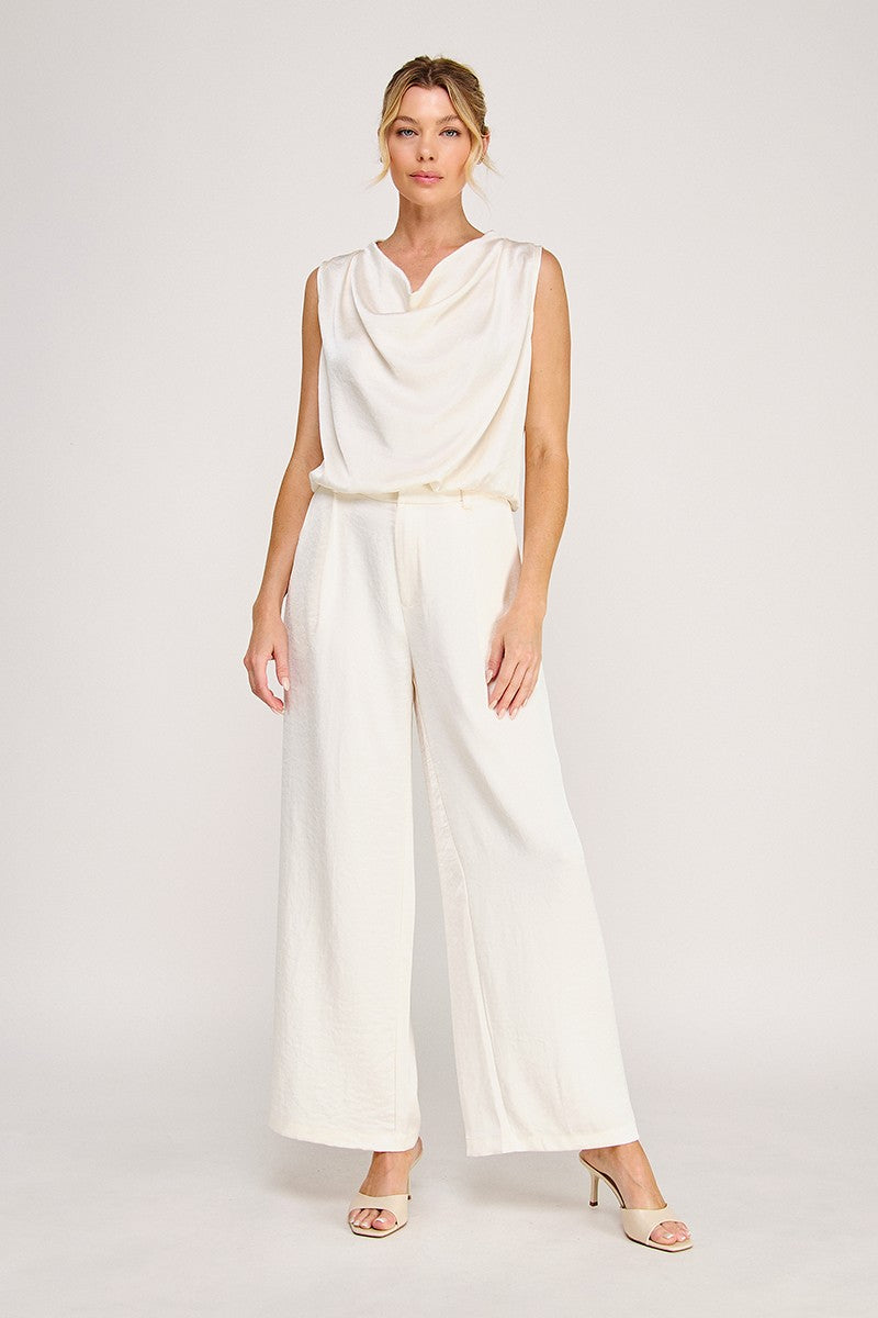 Adele Satin Draped-Neck Sleeveless Top cream back