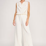 Adele Satin Draped-Neck Sleeveless Top cream back