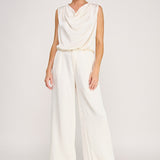 Adele Satin Draped-Neck Sleeveless Top cream back