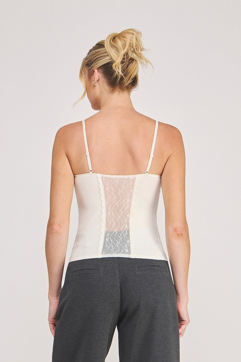 Nora Back-Lace Cami Bralette cream back lace panel