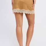 Laurel Faux Suede Lace Skort in Camel, back view