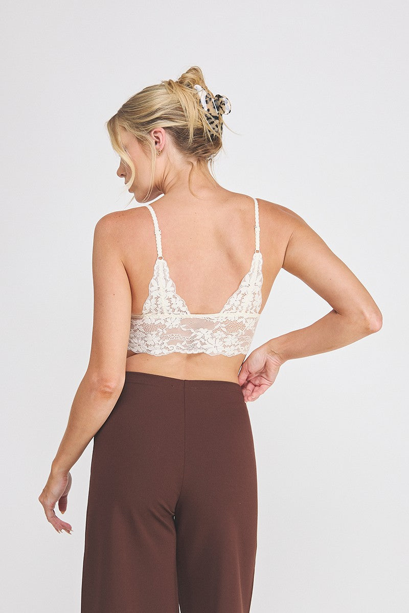 Elise Corded Lace Padded Bralette cream lace detail