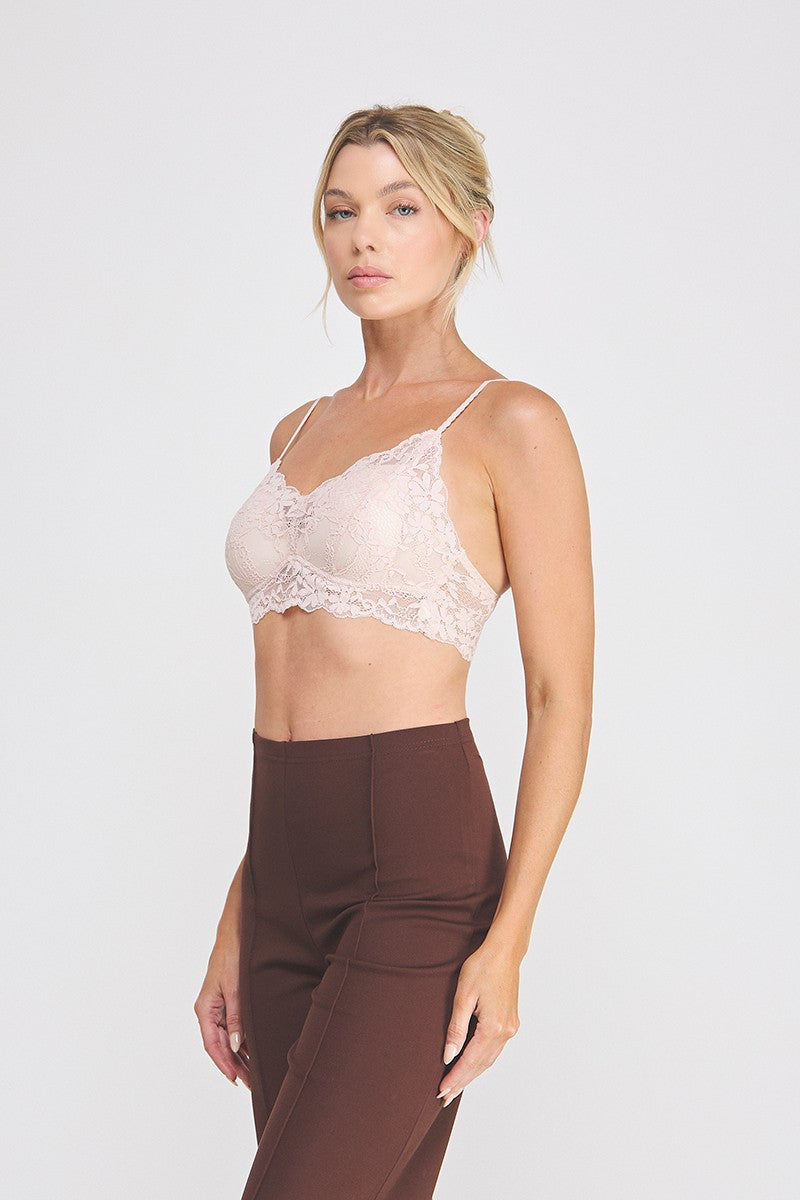 Elise Corded Lace Padded Bralette pink side